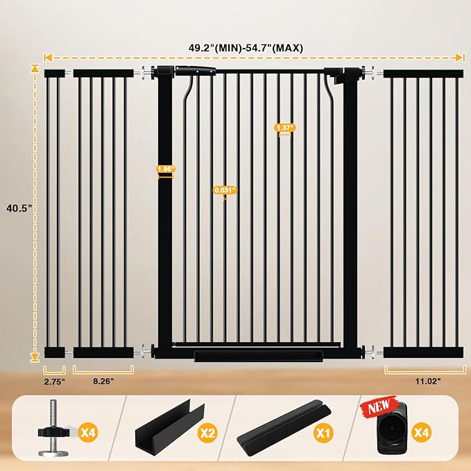 40.5" Tall Baby Gate 40.9-54.7" Wide No Drilling Tall Pet Gate Cat Gate Extra Wide Baby Gate Safety,Extra Narrow Auto-Close for Indoor Stairs, Doorways, and Kitchen