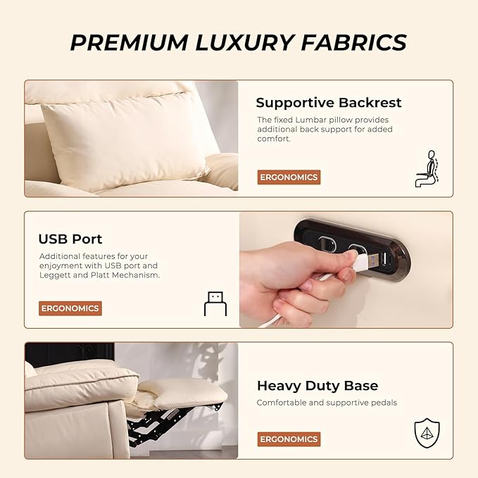 Electric Glider,Power Recliner, Reclining Sofa Chair with USB Ports,Swivel Glider Recliner Chair (Beige)