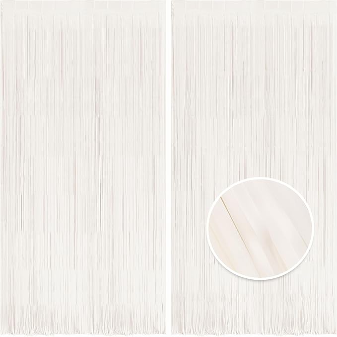 BRAVESHINE Tinsel Photo Backdrop Curtains - 2 Pack 3.2x8.2ft White Foil Fringe Streamer Curtain for Halloween/Boo Day/Valentine’s/Birthday/Christmas/Engagement/Bridal Shower Party Supplies Decorations
