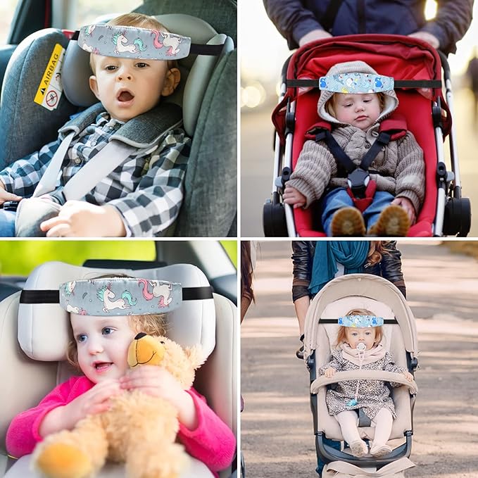 Baby Carseat Head Support,Car seat Straps Pillow Support Ban,Stroller Neck Relief Strap Headrest,Slumber Sling Sleep Positioner for Toddler Infants Child Children Kids(Gray Whale）