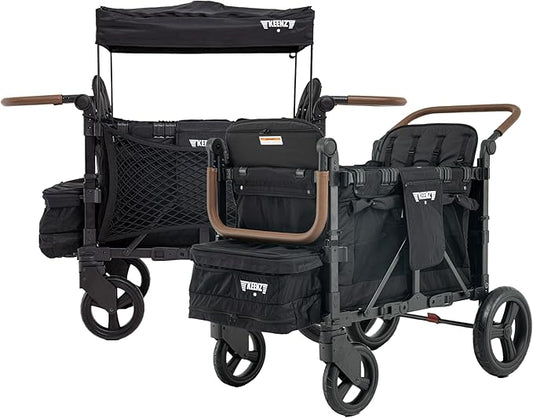 Keenz XC+ EVO - Luxury 4 Passenger Stroller Wagon for Kids | Foldable 4 Passenger Quad Seater with Adjustable Canopy | Black