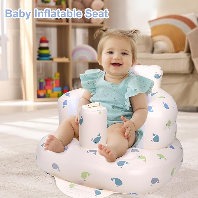 Inflatable Baby Chair, Inflatable Baby Seat for Babies 3 Months and Up, Summer Blow Up Chair with Built in Air Pump, Bumbo Seat for Learning to Sit, Palying, Camping, Whale