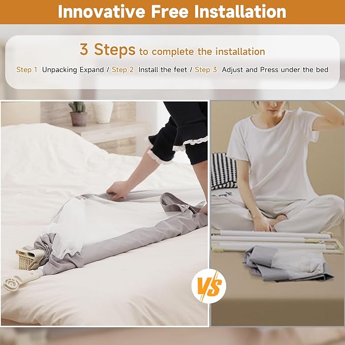 Quick Assembled Bed Rail for Baby, Foldable Toddlers Bed Rails, Height Adjustable Bed Rail Guard, Steady and Safty for King Size Bed (2 Sides 78.7"+1 Side 74.8'')