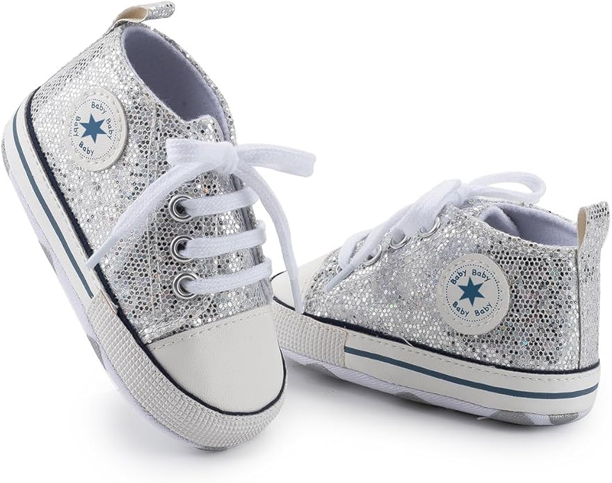 Unisex Baby Boys Girls Shoes, Newborn Infant Non-Slip Canvas Denim High Top Sneakers, Toddler First Walkers Shoes