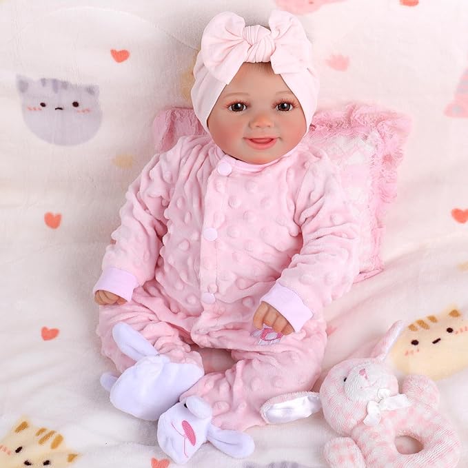 BABESIDE Reborn Baby Dolls Silicone Full Body Sunny - 17 Inch Cute Soft Realistic Baby Doll Poseable Smiling Real Life Baby Dolls with Complete Accessories for 3+ Years Old Gifts, Pretend Play