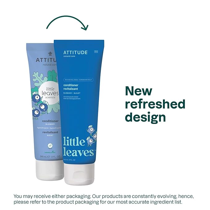 ATTITUDE Hair Conditioner for Kids, Dermatologically Tested Products, Plant- and Mineral-Based Detangler, Vegan, Blueberry, 8 Fl Oz
