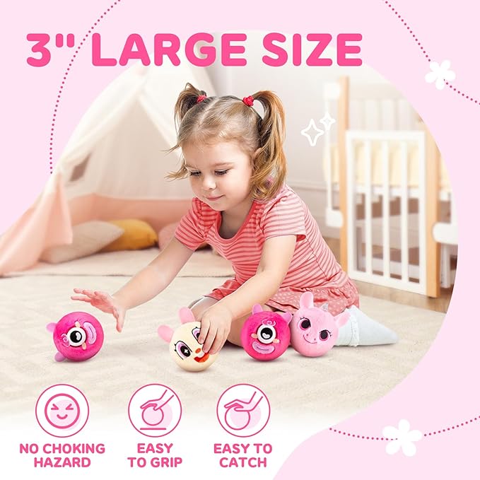 Plush Bouncy Balls for Kids & Toddlers - 3" Large Safe Size BPA Free- Toddler Toys Stuffed Animals -Indoor Outdoor Games - 3 Pack Bulk - Birthday Hallowwen Gift for Boys Girls 1-3 3-5 5-8 8-12