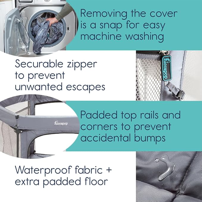 Hiccapop 53” PlayPod Outdoor Baby Playpen for Baby with Canopy, Deluxe Portable Playpen for Babies and Toddlers with Dome