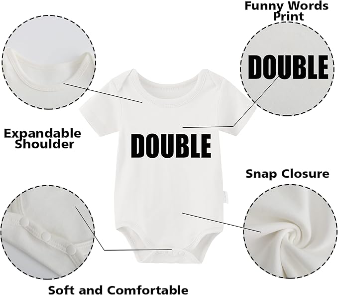 YSCULBUTOL Baby Twins Bodysuits Funny Double Trouble Cute Girl Romper Twin Jumpsuits Hat Set