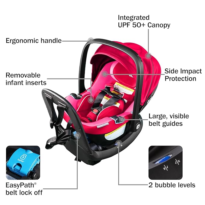 Diono LiteClik30 RXT SafePlus Infant Car Seat and Base, Rear-Facing for Infants 4-30lbs, SafePlus Engineering, with Infant Insert, UPF 50+ Sunshade (Pink Cotton Candy)