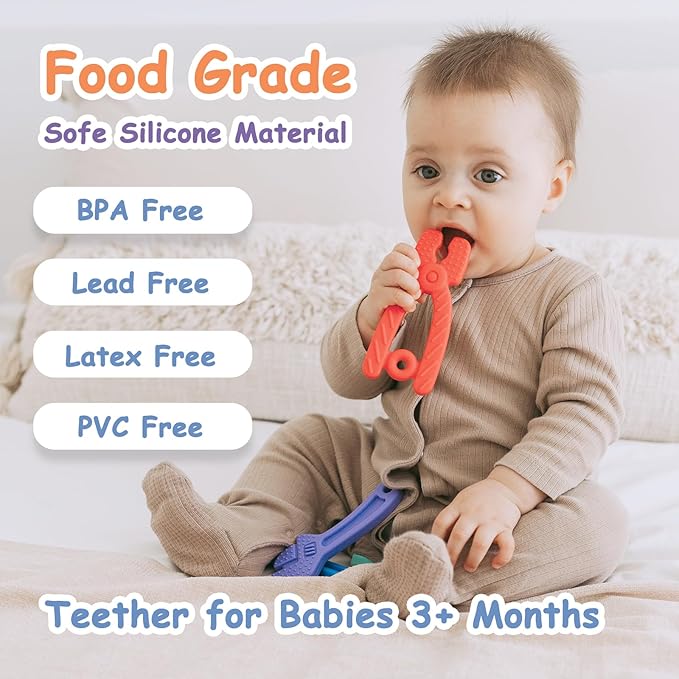 Baby Teether [Original] - Silicone Teething Toys for Babies, Tools Set Shape Teething Relief Chew Toy | Stuff Essential and Gift for Toddler Infant Boy Girl 3+ Months | 4 Pieces