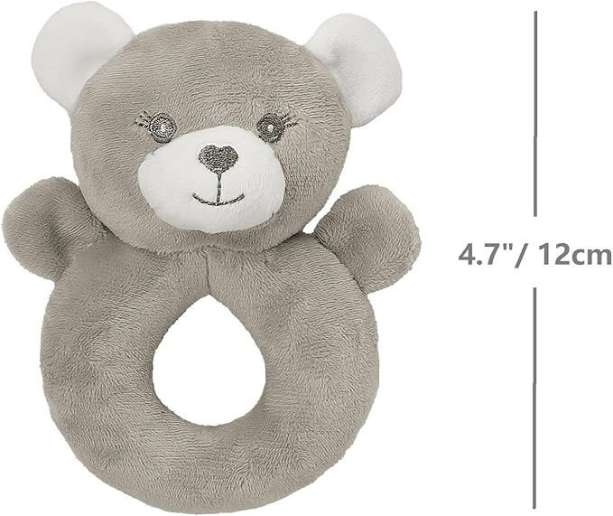 CREVENT Cozy Plush Baby Security Blanket Loveys for Baby Girls Boys, Stuffed Animal Ring Rattle Shaker Toy for Newborns (Bear + Handbell)