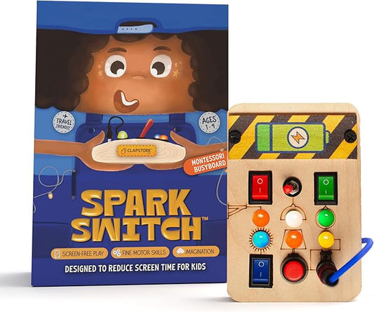 Busy Board V1.5 with LED Light, Sensory Toys for Toddlers 1-3, Montessori Toys with Toggle Switch, Travel Toys for Educational Toddler Activities for 1 2 3 4 Y Old Boys & Girls, Beige