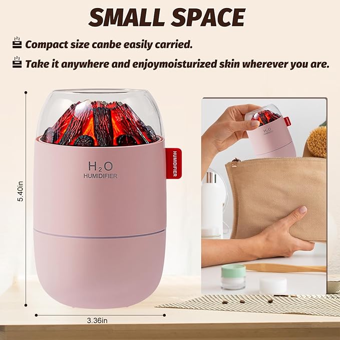 Portable Mini Humidifier for Desk Bedroom Indoor Plant, 280 ml Humidifier for Office Small Room, USB Powered Quiet Cool Mist Humidification Night Light (Pink)