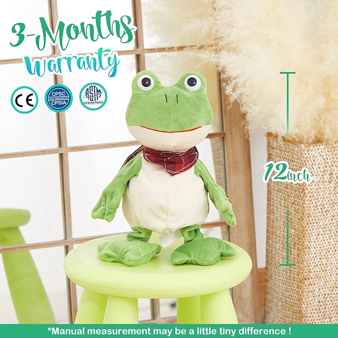 Houwsbaby 12” Green Frog Toy Croaking Frog Musical Stuffed Animal Frolick Froggy Shaking and Waving Electronic Interactive Animate Plush Toy Birthday Holiday Present