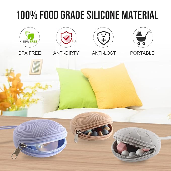 Smlpuame Pacifier Holder Case,Mothers Day Gifts for Mom BPA Free Portable Silicone Baby Pacifier Cover Pouch for Diaper Bag Stroller,Travel Outdoor Activities,Easy to Clean(Grey)