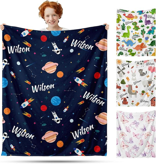 Ship Next Day, Personalized Baby Blanket for Boys Girls - Printed in USA, Custom Baby Blanket with Name Super Soft Plush Flannel, Easter Christmas Brithday Gifts for Baby Shower Kids Toddlers Newborn