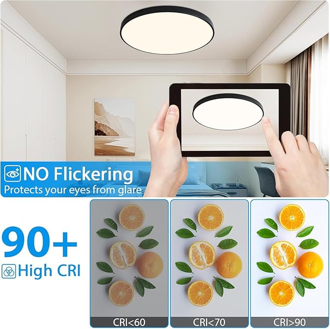 24 Inch LED Flush Mount Ceiling Light, 48W 2800lm Bedroom Lights for Ceiling, 3000-6500K Dimmable Close to Ceiling Lights with Remote, Modern Light Fixtures for Living Room