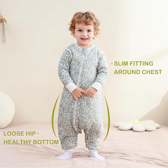 Super Soft Removable Long Sleeve 2.5 TOG Sleep Sack with Legs, 100% Cotton Winter Toddler Sleeping Sack with Feet, Graphic, Size M