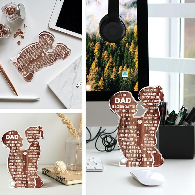 MAMAGIFTREE Fathers Day Presents from Daughter – Heartfelt Acrylic Plaque for Dad, Unique Father Daughter Desk Decor Sign – Birthday, Christmas or New Dad Present from Girl