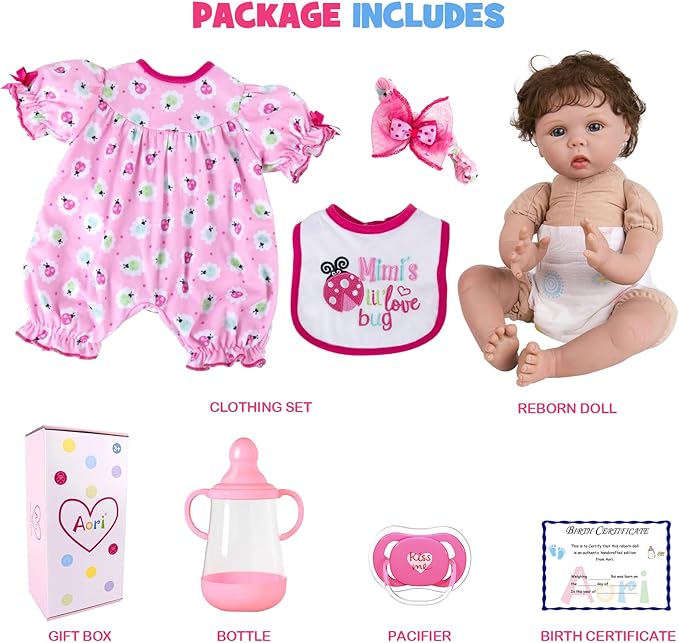 Aori Lifelike Reborn Baby Dolls - 22" Realistic Weighted Cloth Body Baby Girl with 3/4 Soft Vinyl Limbs, Newborn Toddler Doll for Kids Ages 3+ Years