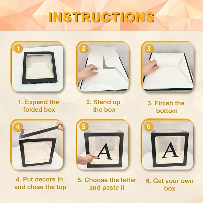 Ledido Black Transparent Balloon Boxes With 78 Letters, Letter Box for Baby Shower Clear Baby Box Black Balloon Boxes for Birthday, Bridal Shower, Graduation Prom Party Decoration, 5 PCS