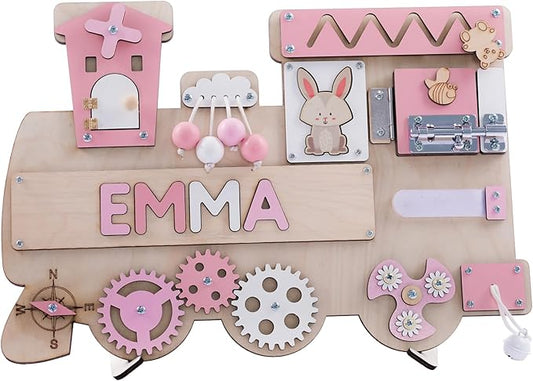 Customized Name Puzzle for Toddlers (Fixed I J Letters) Personalized Toddlers Busy Board, Baby Personalized Board for 1-5 Years Old, Montessori Toys (Pastel Girls)