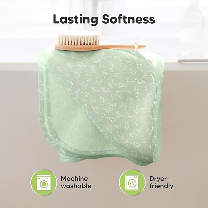 KeaBabies Hooded Baby Towel for Newborn - Viscose Derived from Bamboo Large Baby Bath Towels with Hood for Boys, Girls, Toddler, Extra Absorbent & Soft Newborn Bath Essentials (Dinos)