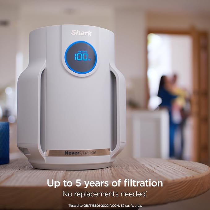Shark NeverChange Air Purifier Compact Pro with Long-lasting HEPA Exceeding Filtration, Captures Pet Dander, Dust, Smoke, and Allergens, up to 250 sq. ft. for Bedroom, Home Office, Dorm, HP072PL