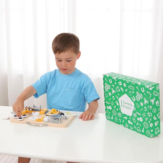 Jumble Dream Wooden Busy Board Montessori Toys for Toddlers and Educational Sensory Busy Board Autism Products & ADHD Activity Board for Learning - Kids Travel Toys for Toddlers Age 1 2 3 4 Years