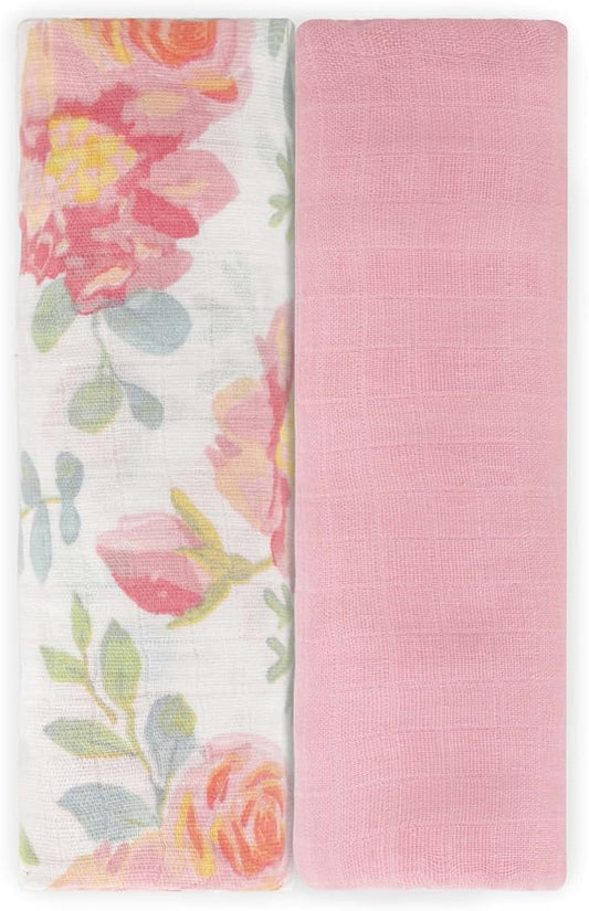 Featherhead™ 100% Cotton Muslin Swaddle Blankets for Baby Girl - Large 47”x 47” - Pre-Washed, Soft, & Breathable - Newborn Essential & Perfect Baby Registry Gift (2 Pack - Garden Floral)