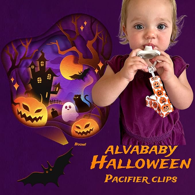ALVABABY Baby Pacifier Clips for Boys Girls Halloween Pacifier Universal Holder Leash Pacifier Clip Binky Holder for Teether Toys Soothie 6 Pack 6DBP05-1