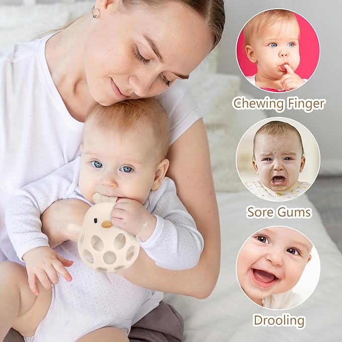 MCGMITT Teethers for Babies 3-6 Months, Easy Grasp Silicone Baby Rattles 0-6 Months, BPA-Free Non Toxic Montessori Infant Toys for Teething Relief, Soft Interactive Infant Car Seat Toys Bath Toys