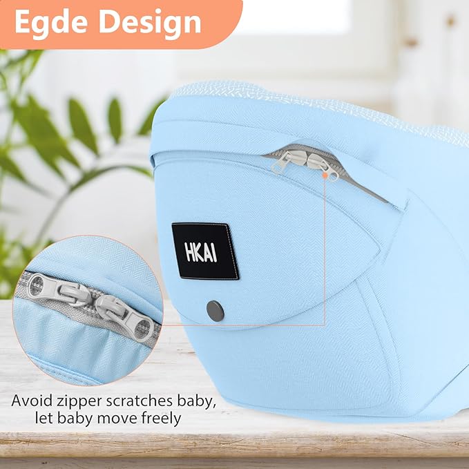 HKAI Baby Hip Carrier, Mom's Choice Award Winner, Adjustable Waistband & Breathable Mesh, Ergonomic Carrier with Non-Slip Hip Seat Surface for Newborns & Toddlers, Light Blue