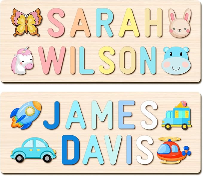 Name Puzzle for Kids Personalized, Custom Baby Toddler Basket Stuffers Gifts for Boy Girl, First Baby Birthday Gift, Montessori Learning Toddler Toys