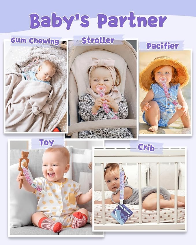 Babygoal Flower Pacifier Clips, 8 Pack Binky Paci Holder Clips for Baby Boys and Girls Fits for Most Pacifier, Binkie Styles & Baby Teethers & Toys and Gift 8PS47-B