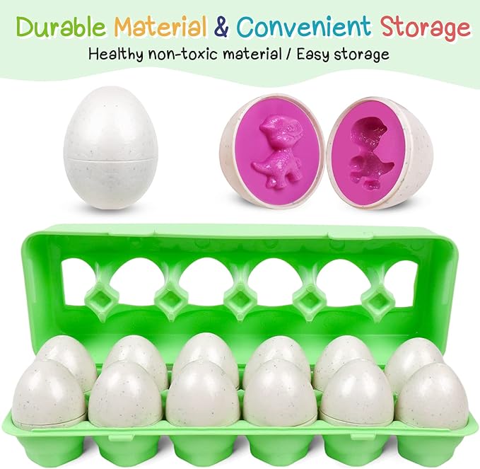 Dinosaurs Eggs,Egg Toys for Toddlers 1-3,Montessori Geometric Egg Puzzle Toy Early Educational Learning Color Sorting & Shape Matching Fine Motor Games Birthday Gifts for Boys Girls