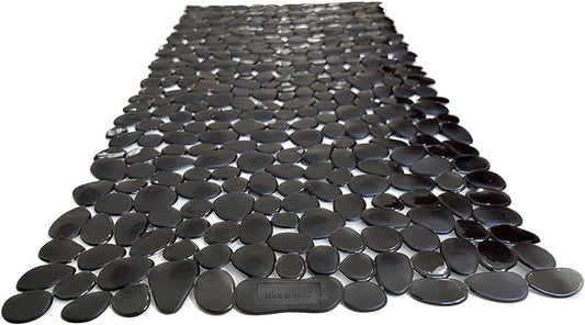 “Pebbles” Non-Slip Bathtub/Shower Mat 27.5”x14” Rectangular, Non-Toxic, Safe, Clean, Machine-Washable, Superior Grip & Drainage, Vinyl, for Smooth Floors ONLY, Transparent Black