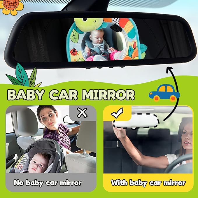 Koty Infant Car Seat Toy - Kick and Play Activity Center with Mirror, Teether and Crinkle Paper, Fun Travel Baby Toy for Rear Car Seat, Easier Drive with Newborns, Babies