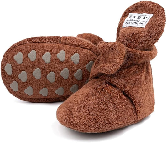 Sawimlgy Newborn Infant Baby Girl Boy Cotton Booties Stay On Sock Slippers Soft Bedroom Shoes Non-Skid Ankle Boots With Grippers Toddler Crib Warm Shoe First Walker Birthday Shower
