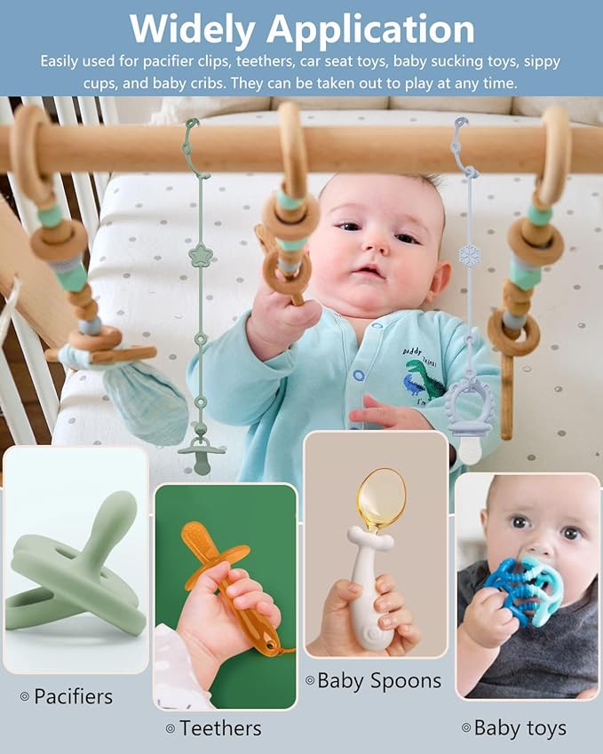 6 Pack Silicone Baby Toy Straps with 2 pcs Suction Cup Bases, Silicone Pacifier Clips Pacifier Holder, Tether Pacifier Clip,Adjustable Toy Holder for Stroller Accessories, Car Seat, Highchair,Crib (A)