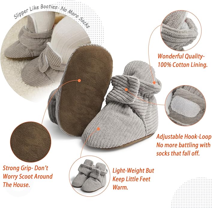 Sawimlgy Newborn Infant Baby Girl Boy Cotton Booties Stay On Sock Slippers Soft Bedroom Shoes Non-Skid Ankle Boots With Grippers Toddler Crib Warm Shoe First Walker Birthday Shower