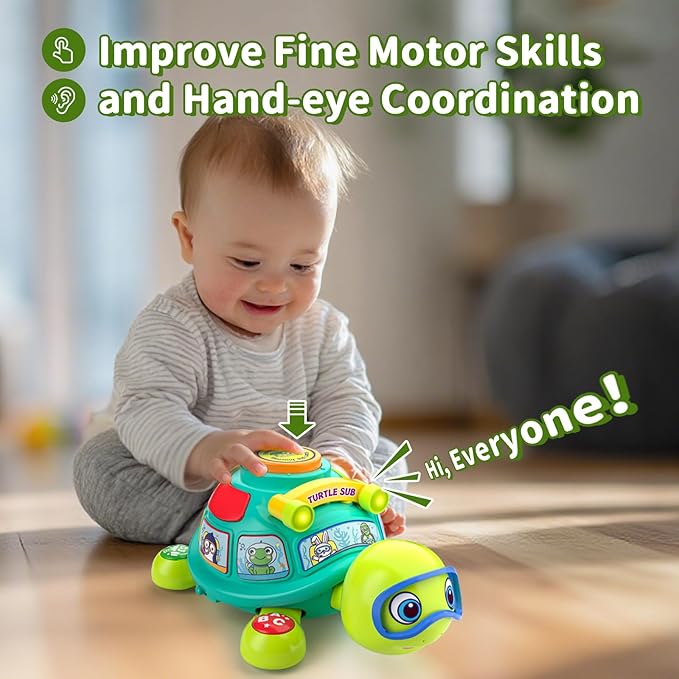 Baby Toys 6-12 Months, Musical Turtle Baby Crawling Toys 7 8 9 10 Months, Light up Infants Tummy Toy, Bilingual Educational Turtle, Gifts Present for Christmas Baby 4 5 6 12 Month