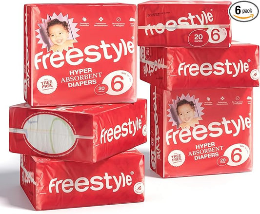 Freestyle BambooTek Diapers – (Size 6) Hyper Absorbent & Non-Toxic – Disposable Diapers for Sensitive Skin – Ultra Soft Diapers (35+ lbs) – 120 Count