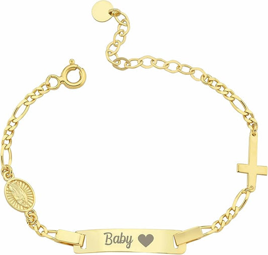 14K Solid Gold Cross Baby Bracelet Girl, Toddler Name Bracelet, Custom Teen Jewelry, Child ID, Newborn Baby Girl or Boy Gift