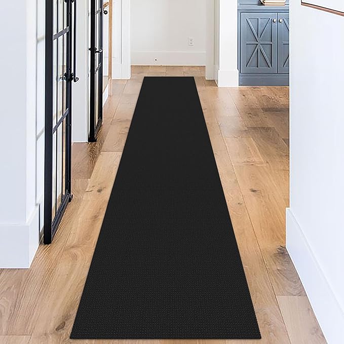 KOZYFLY Long Runners for Hallways 2x12 ft Washable Kitchen Runner Non Slip Rubber Backed Hallway Rugs Cotton Entryway Runner Rug Floor Carpet for Indoor Hall, Backdoor, Kitchen, Black/Dark Grey