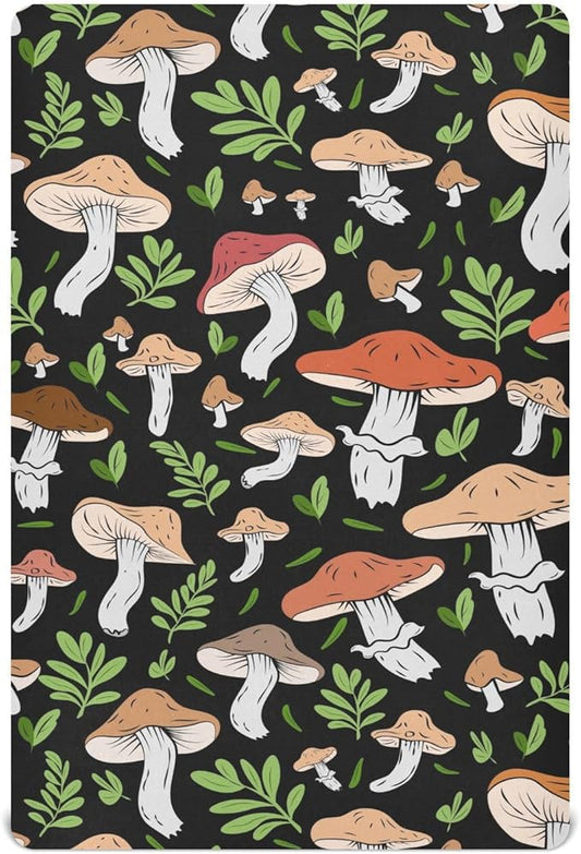 Wild Mushrooms Crib Sheets for Neutral Bassinet Play Sheets,Sheets Toddler Bed Sheets for Baby Boys Girs 39 * 27 * 5in