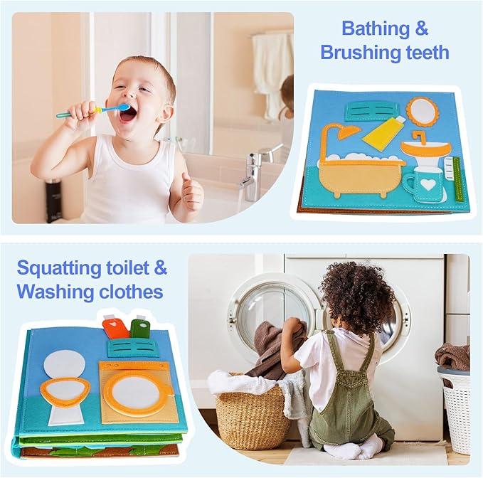 Montessori Felt Busy Book Toddlers Quiet Book Preschool House Pretend Play Early Learning Educational Travel Toys for Kids Age 2 3 4 5 6 Travel Essentials Daily House Learning Activitie Boys Gift