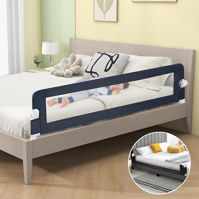 HONEY JOY Bed Rail for Toddlers, Extra Long, Foldable Portable Swing Down Safety Bed Guard Rail, Toddler Bed Rails for Crib, King Queen Full Twin Size Bed Mattress (Gray, 1 Pack, 71 Inch)