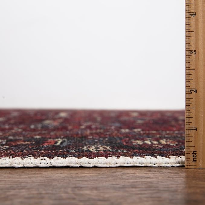 Bloom Rugs Washable Non-Slip 7 ft Runner - Burgundy Traditional Bordered Runner for Entryway, Hallway, Bathroom, and Kitchen - Exact Size: 2.5' x 7'